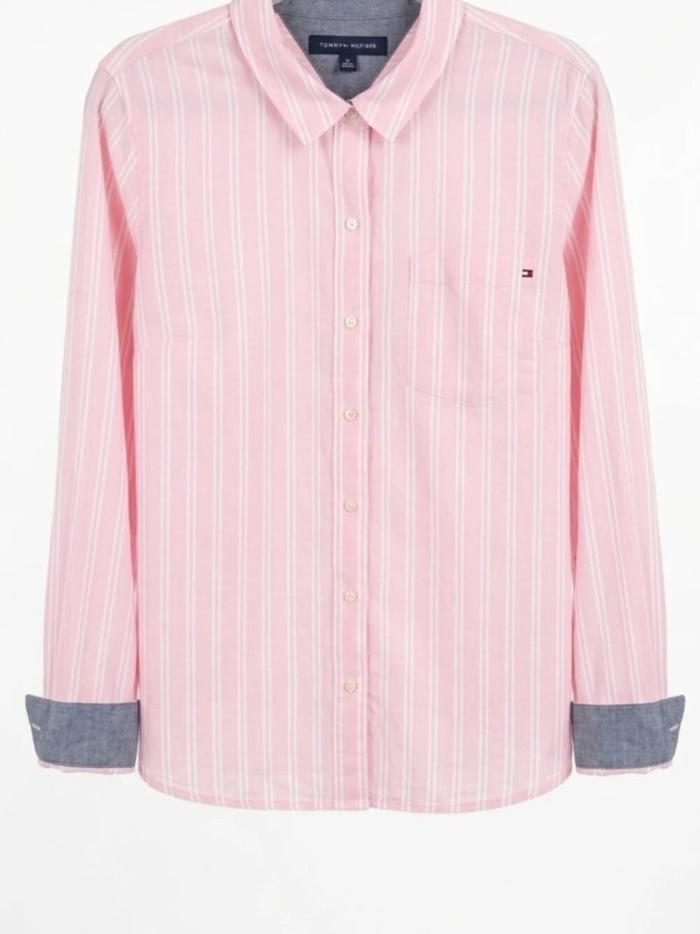 Chemisier de coton rose rayé Tommy Hilfiger grandeur Large.